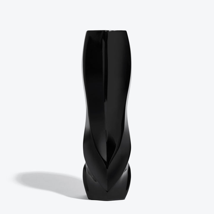 Braid Vase — Waist black porcelain vase, front view on a white background