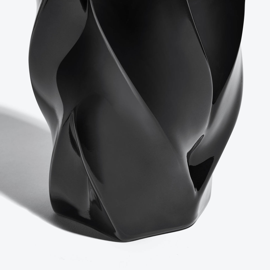 Braid Vase — close-up of the twisted lower section of the Waist black porcelain vase