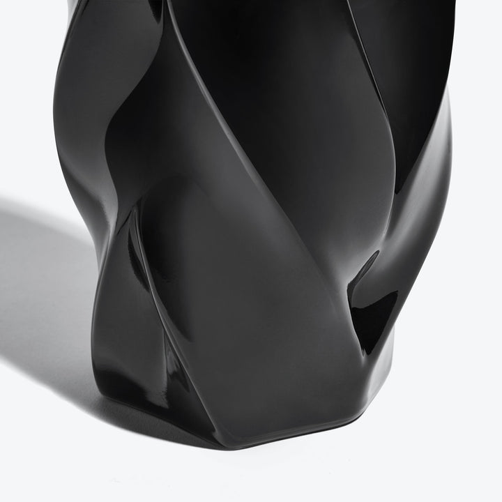 Braid Vase — close-up of the twisted lower section of the Waist black porcelain vase