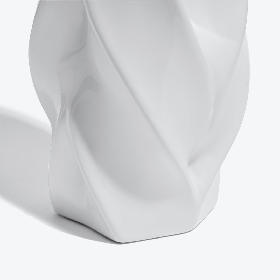 Braid Vase — close-up of the twisted lower section of the Waist white porcelain vase