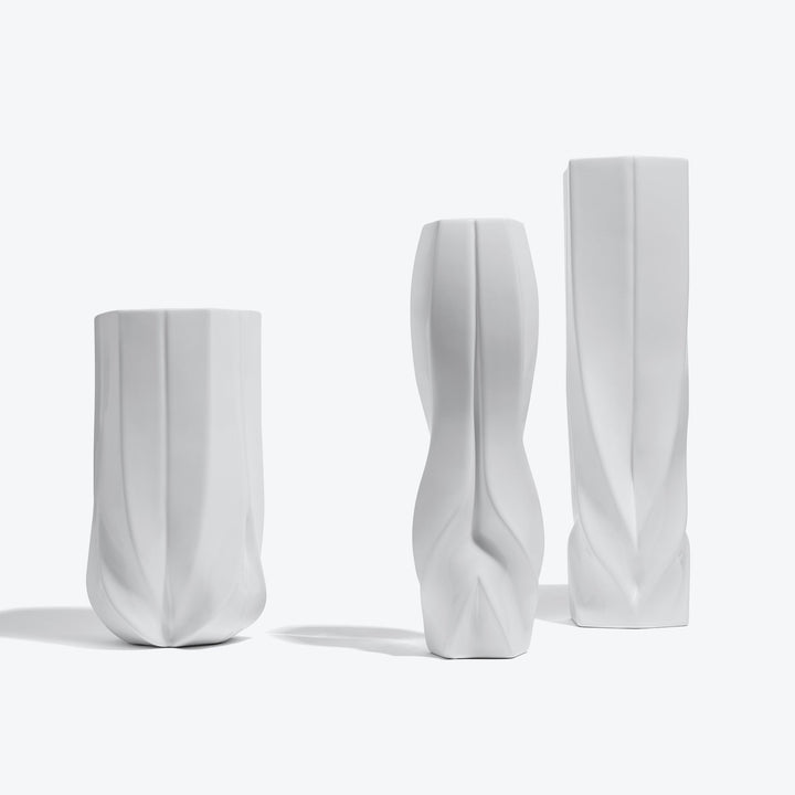 Braid Vase — white Waist vase grouped with the Wide and Tall white vases on a white background