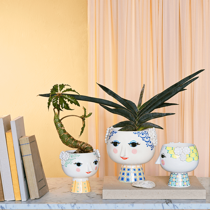 Bjørn Wiinblad Eva Flower Pot on Base, Blue, H: 8.3"