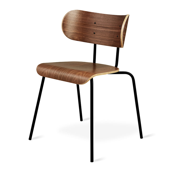 Walnut wood chair with black metal legs, modern designer furniture
