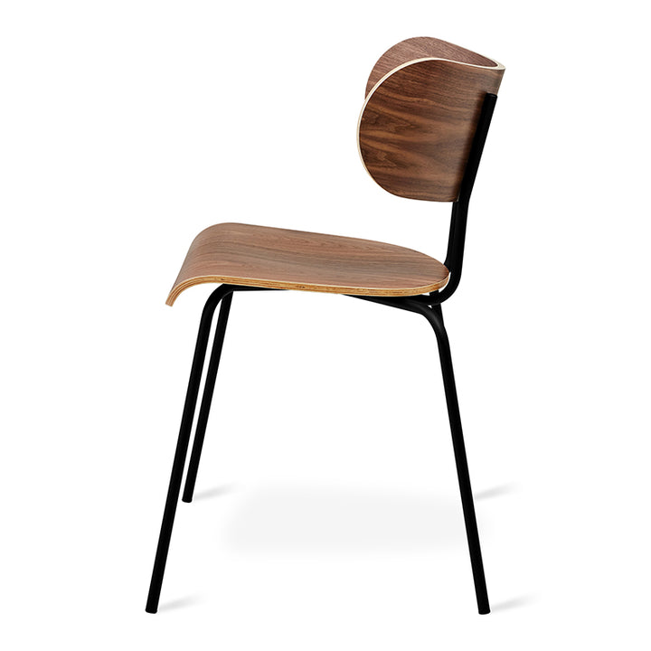 Elegant walnut wood chair with sleek black metal legs, modern designer furniture