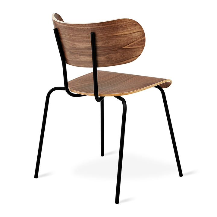 Walnut wood chair with black metal legs, modern designer furniture