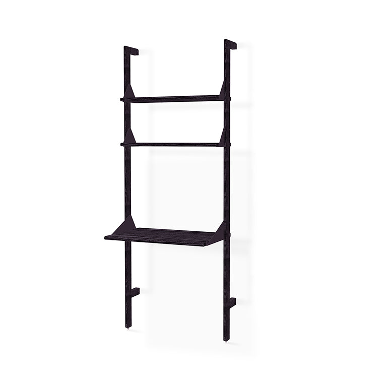Black oak over-the-door shelf with minimalist design, sleek vertical frame and three tiered shelves