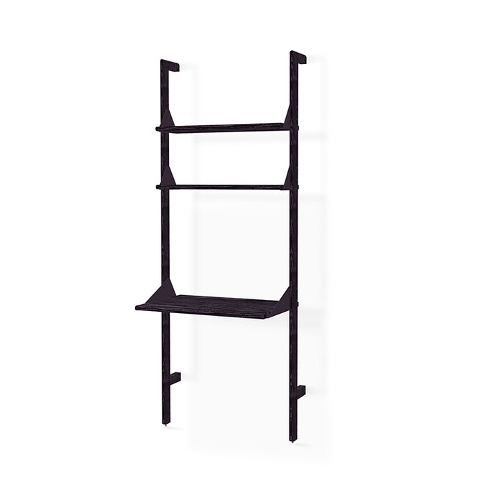 Black oak over-the-door shelf with minimalist design, sleek vertical frame and three tiered shelves