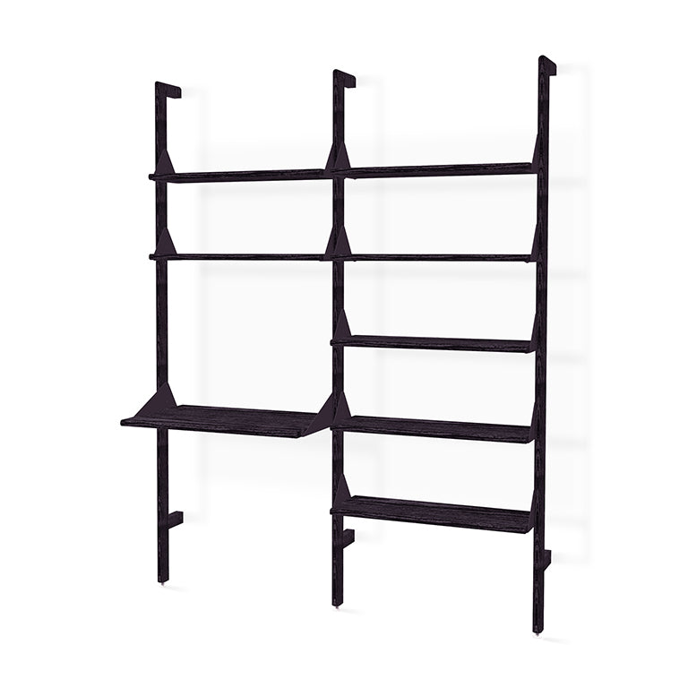 Black oak modular shelving unit with sleek geometric design