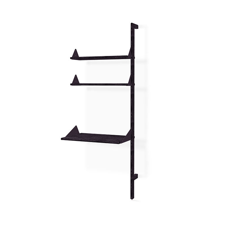 Sleek black wood wall shelf with geometric design, modern minimalist decor