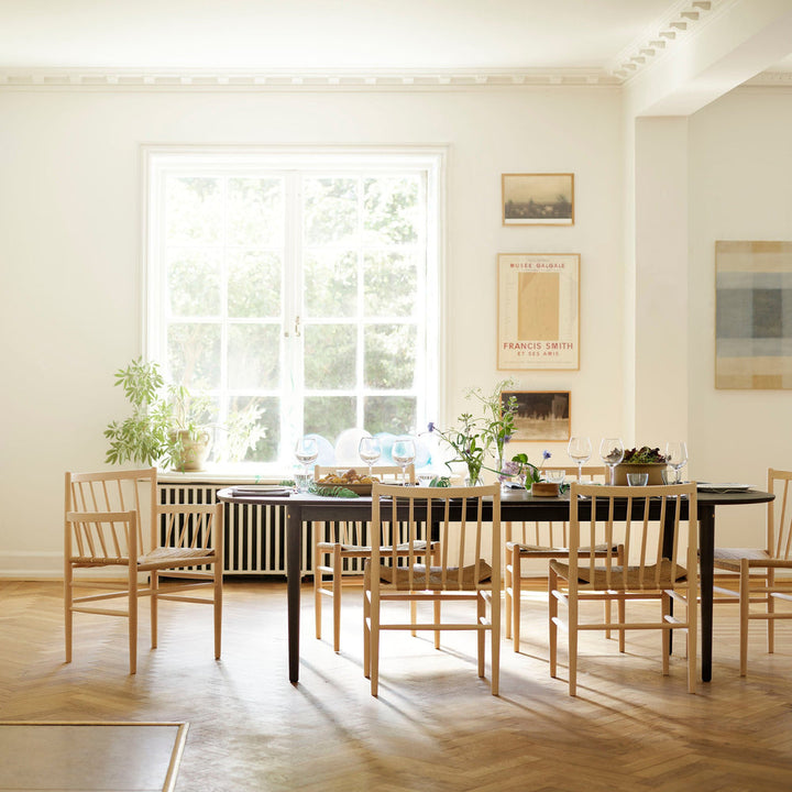 FDB Møbler C63E2TIL Bjørk Dining Table With 2 Extra Leafs, Solid Black Painted Oak