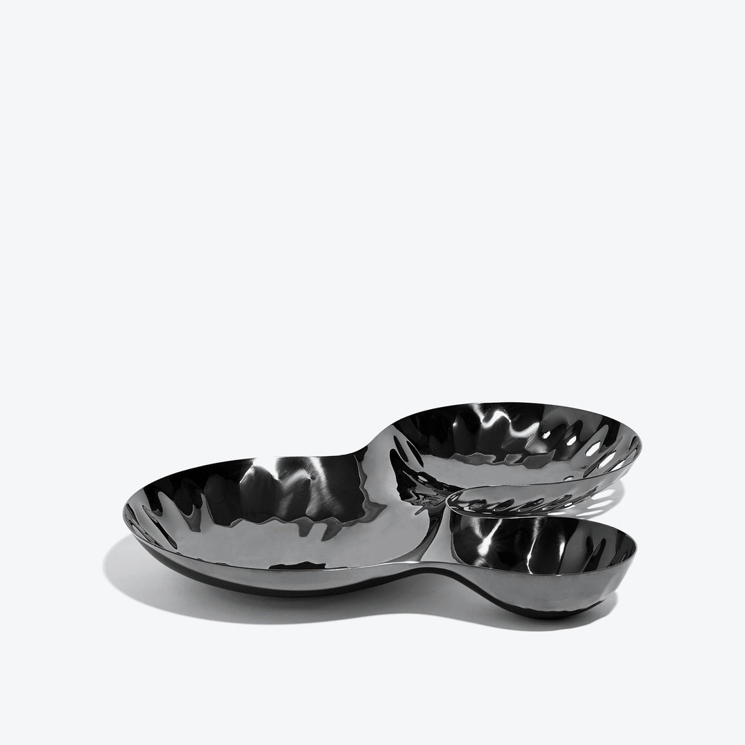 Cell Bowl — large black three-well bowl, low front view on a white background