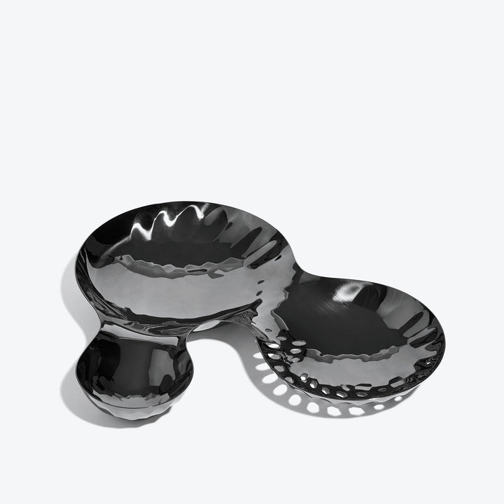 Cell Bowl — large black three-well bowl, top-down three-quarter view on a white background