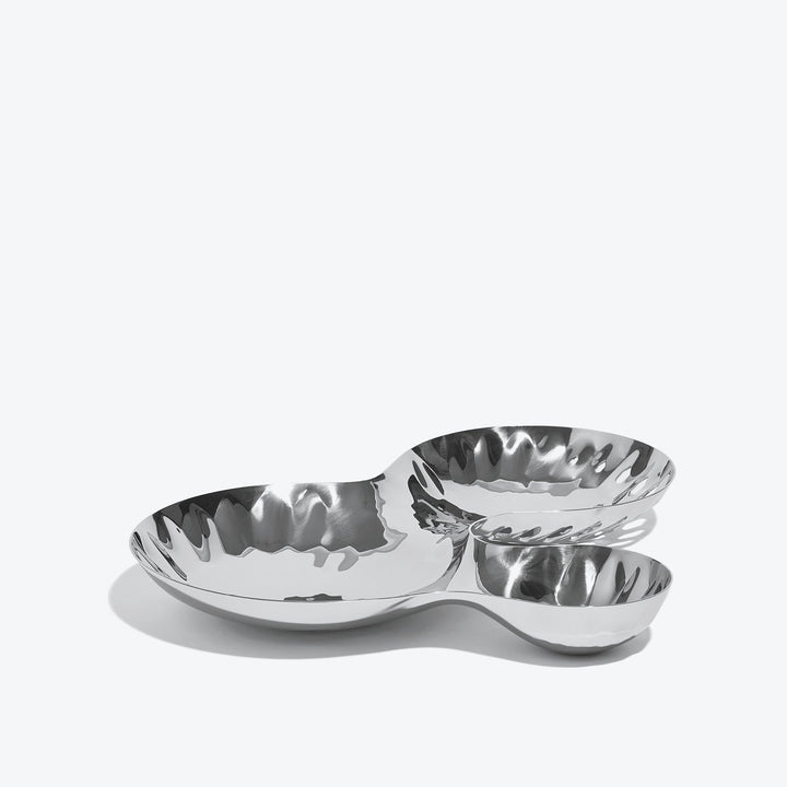 Cell Bowl — large silver three-well bowl, low front view on a white background