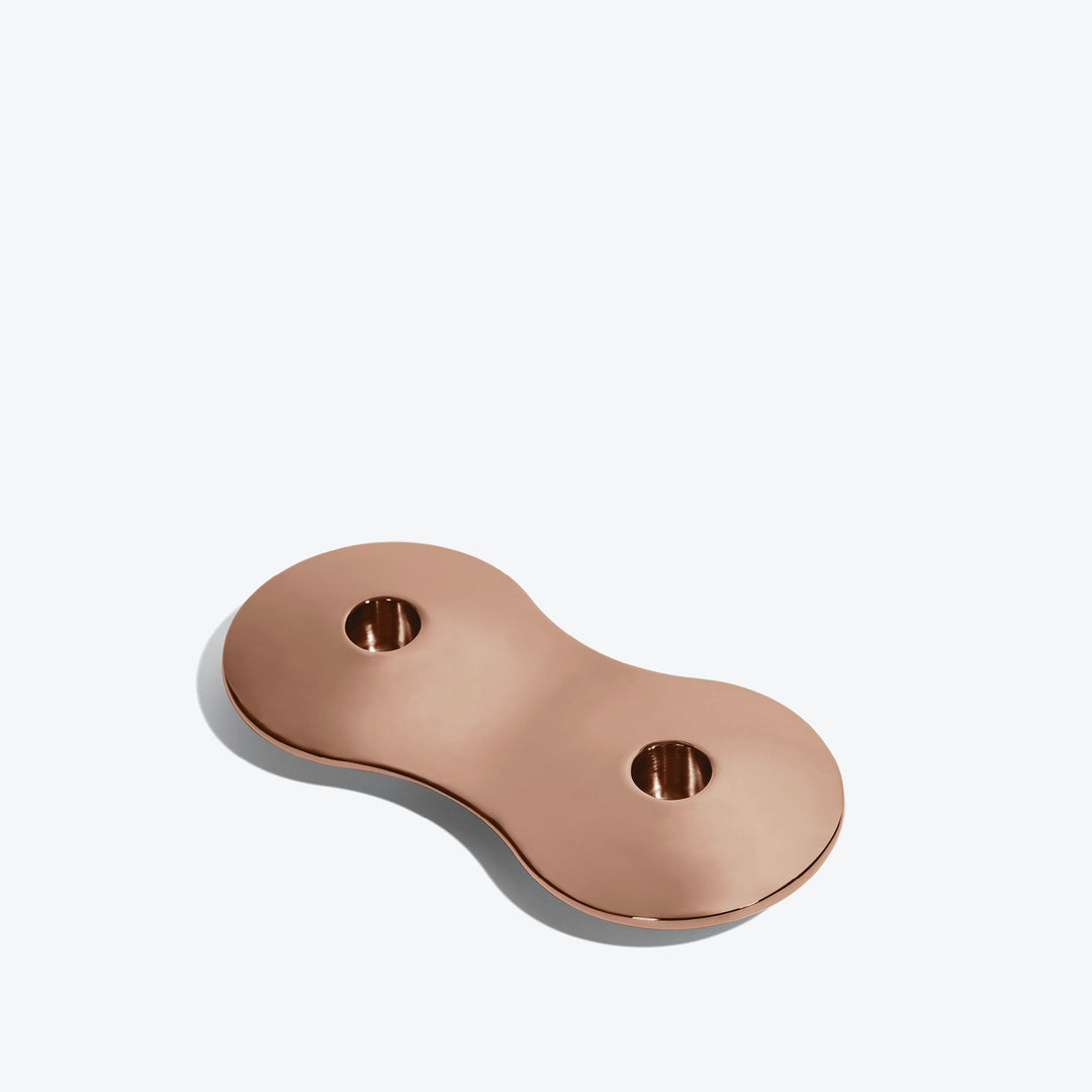 Cell Candle Holder — small rose gold two-candle piece, three-quarter view from above