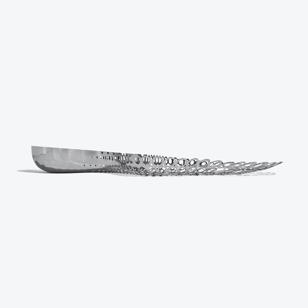 Cell Centerpiece — polished silver centerpiece, low side profile on a white background