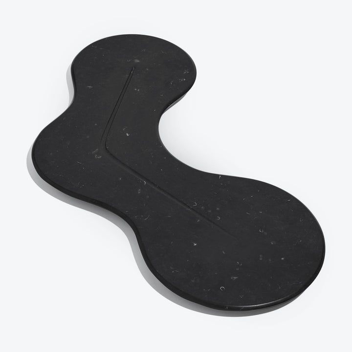 Cell Platter — black marble platter from above showing its curved organic outline