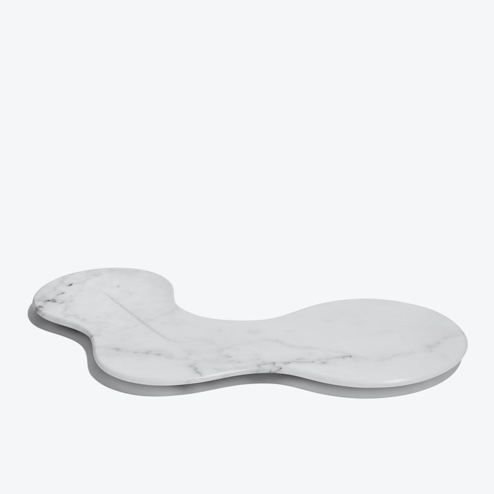 Cell Platter — white marble platter, low side angle on a white background
