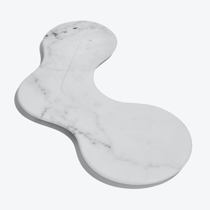 Cell Platter — white marble platter from above showing its curved organic outline