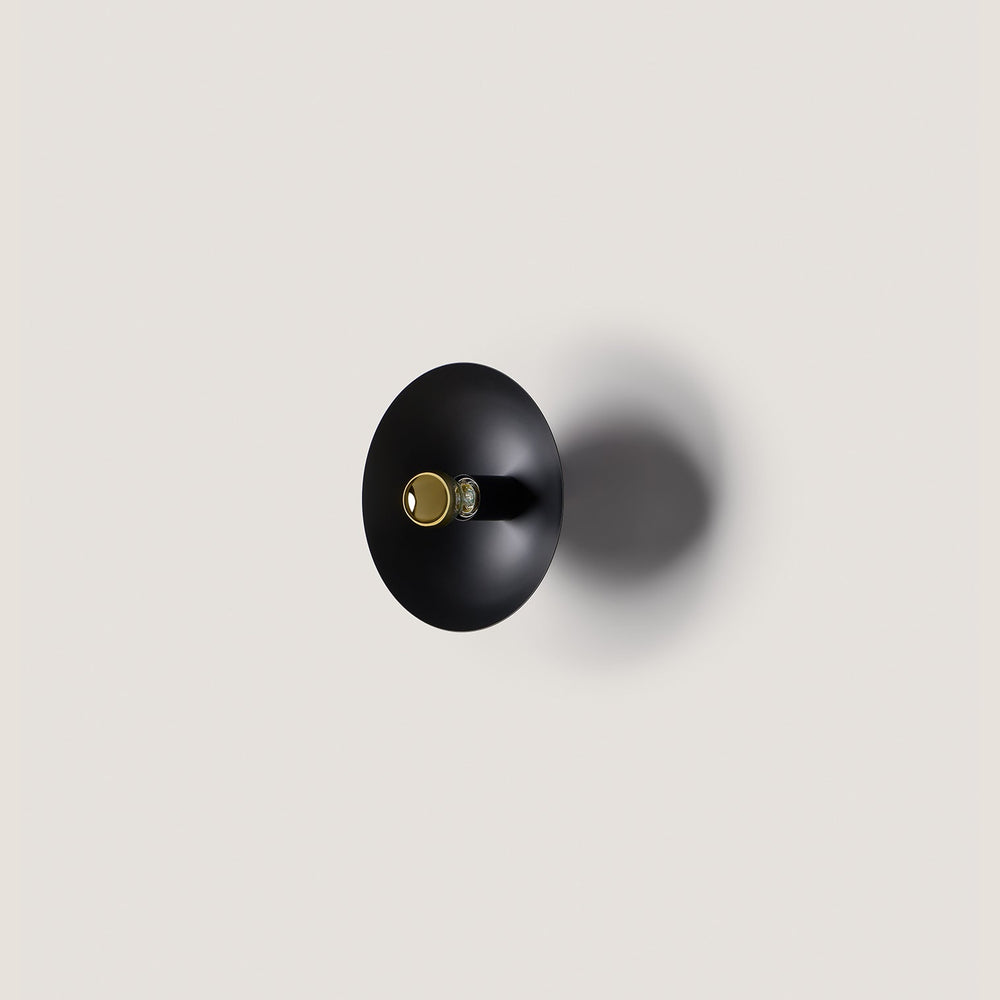 Cropi Wall Lamp, Large (Ø22 in),, matt black dish shade with gold-capped bulb, unlit, by Aromas del Campo