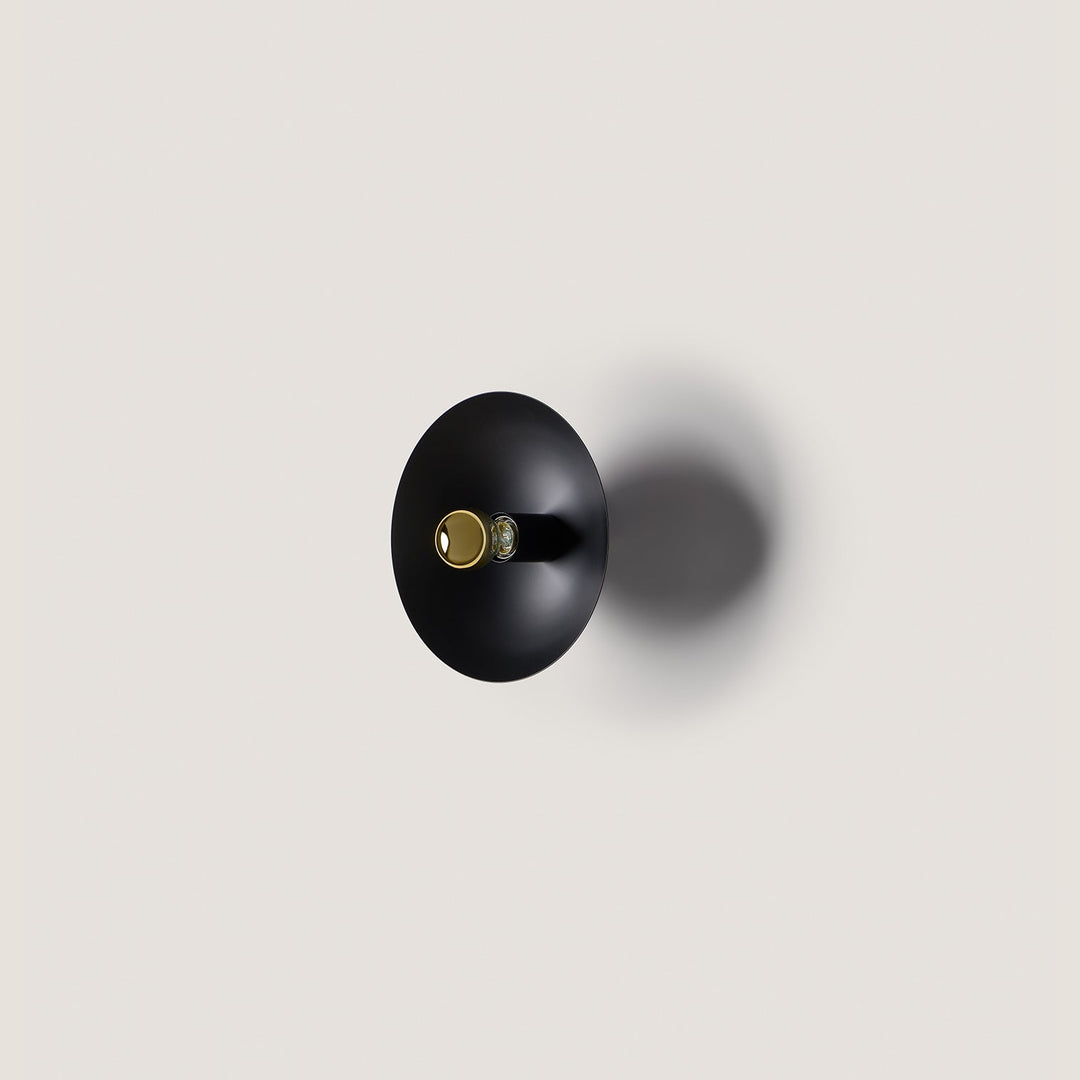 Cropi Wall Lamp, Large (Ø22 in),, matt black dish shade with gold-capped bulb, unlit, by Aromas del Campo