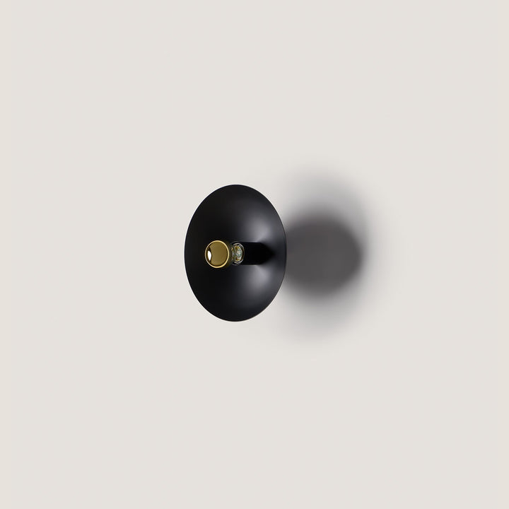 Cropi Wall Lamp, Large (Ø22 in),, matt black dish shade with gold-capped bulb, unlit, by Aromas del Campo