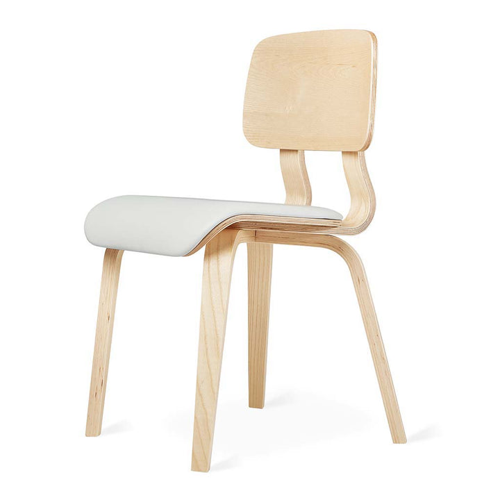 Elegant plywood chair with white cushion, modern designer furniture