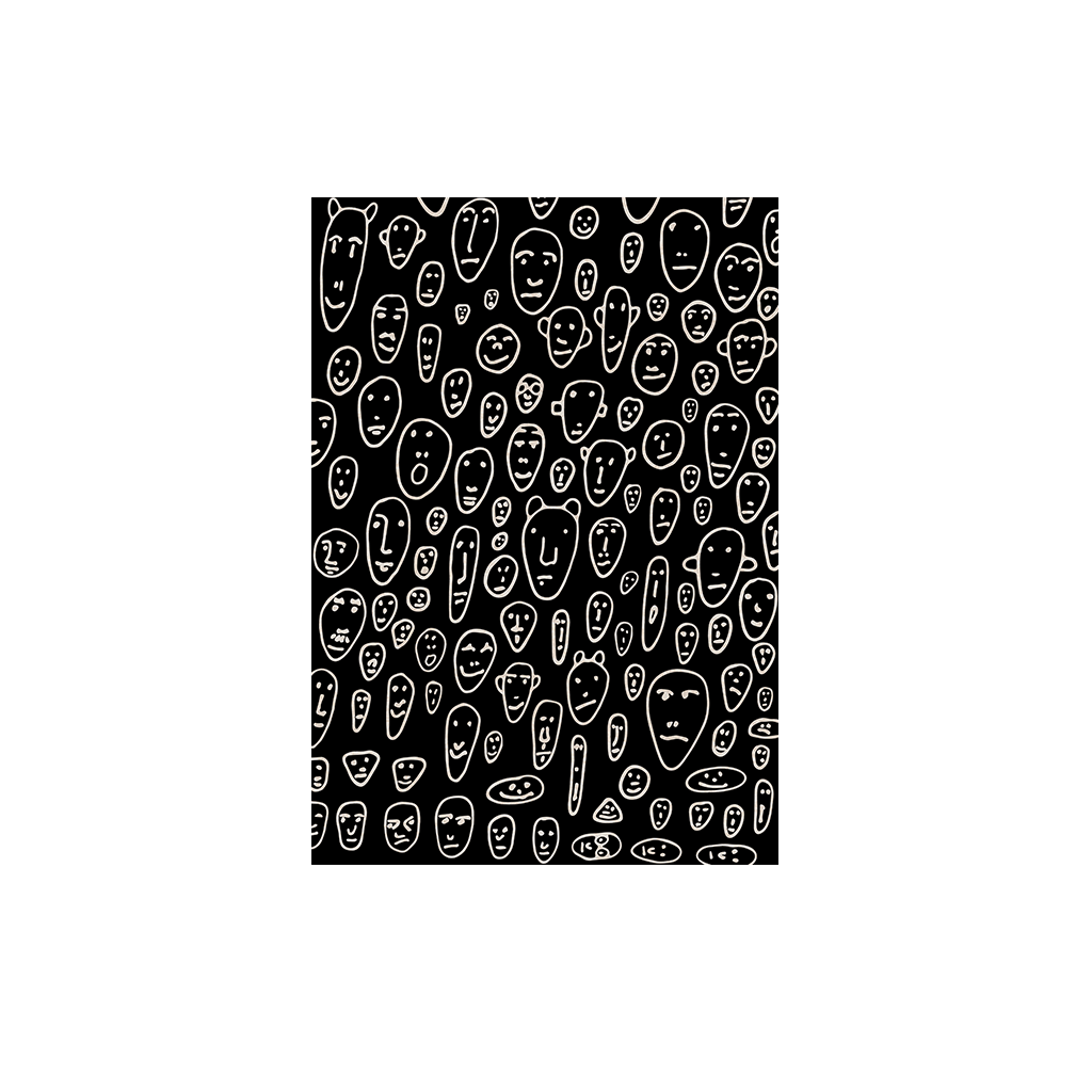 Carpet Floating Faces Small Black (140x200cm)