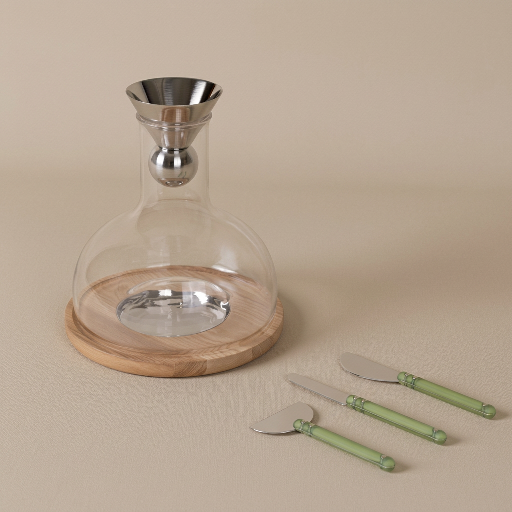 Cheese &amp; Wine Set - Birdie Decanter &amp; Wedge Knives