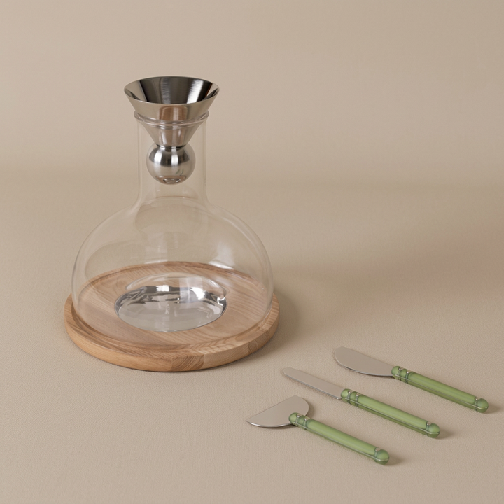 Cheese &amp; Wine Set - Birdie Decanter &amp; Wedge Knives