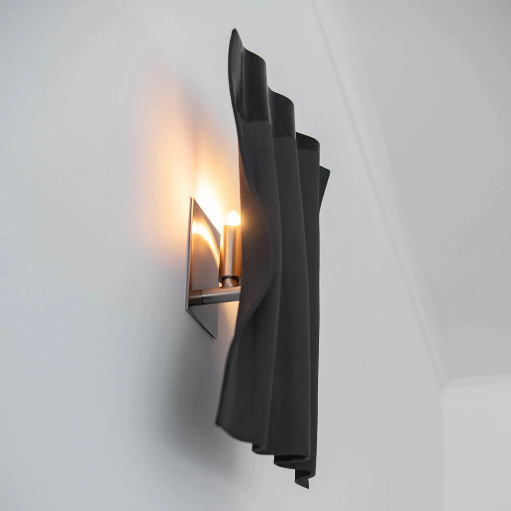 Drape Ceramic & Brass Wall Light — Glaze Highlight — Black stoneware, low upward angle