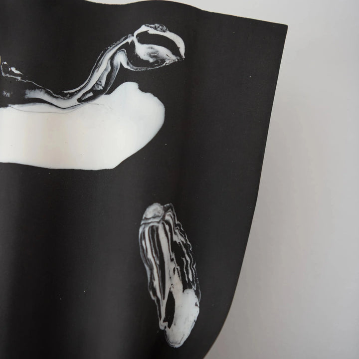 Drape Ceramic &amp; Brass Wall Light — Porcelain Inlay — detail, black stoneware inlay pattern