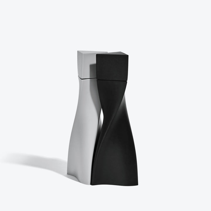 Duo Salt and Pepper Grinder Set — Grey &amp; Black grinders nested together, front view
