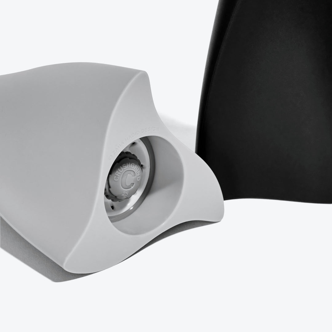 Duo Salt and Pepper Grinder Set — Grey &amp; Black, close-up of the grinding mechanism