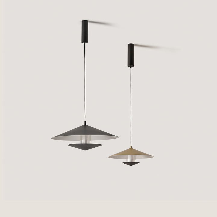 Gehit Pendant Lamp, Large (Ø23.6 in), in black shown with a smaller gold Gehit pendant, unlit