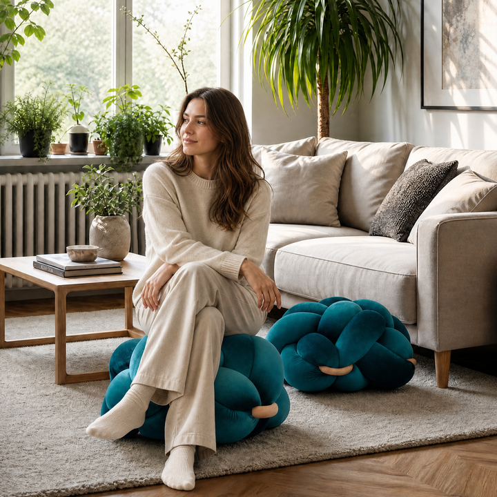 Knot Ottoman Petrol Medium