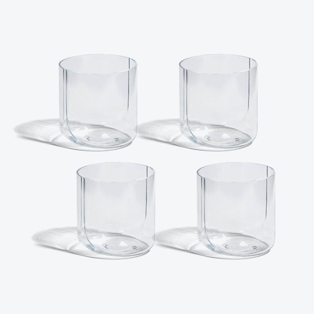 Hew Tumbler, Set of 4 — four Clear glass tumblers arranged in two rows on white