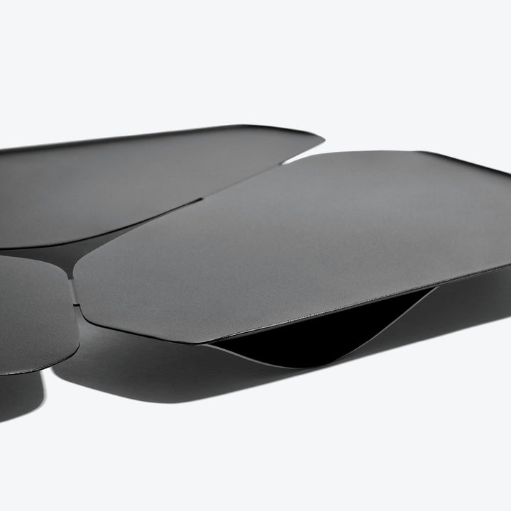 Hew Serving Tray — Black tray, close-up of the folded seam and matte finish