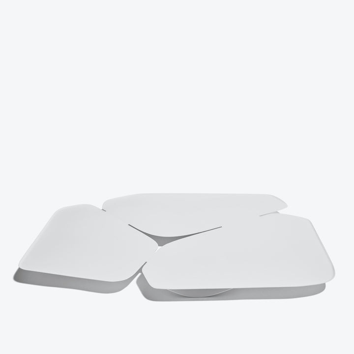 Hew Serving Tray — White three-part tray, top-down three-quarter view on white
