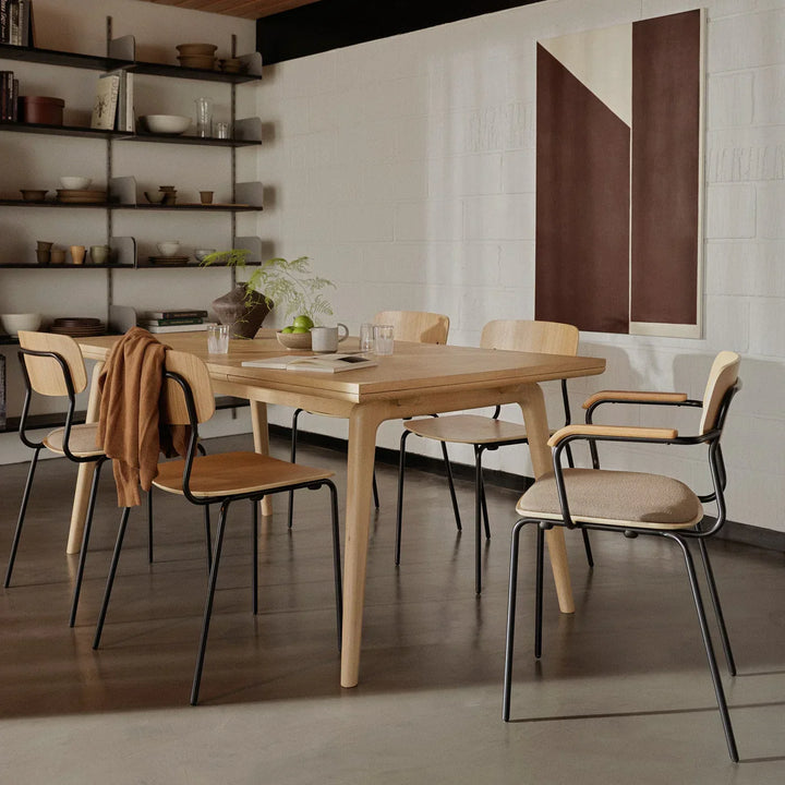 FDB Møbler J182 Holmen Stackable Chair, Black Steel/Nature Oak Veneer, Set of 4.