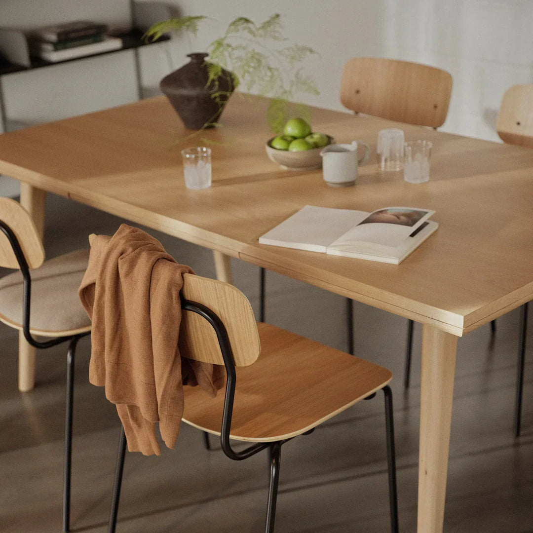 FDB Møbler J182 Holmen Stackable Chair, Black Steel/Nature Oak Veneer, Set of 4.