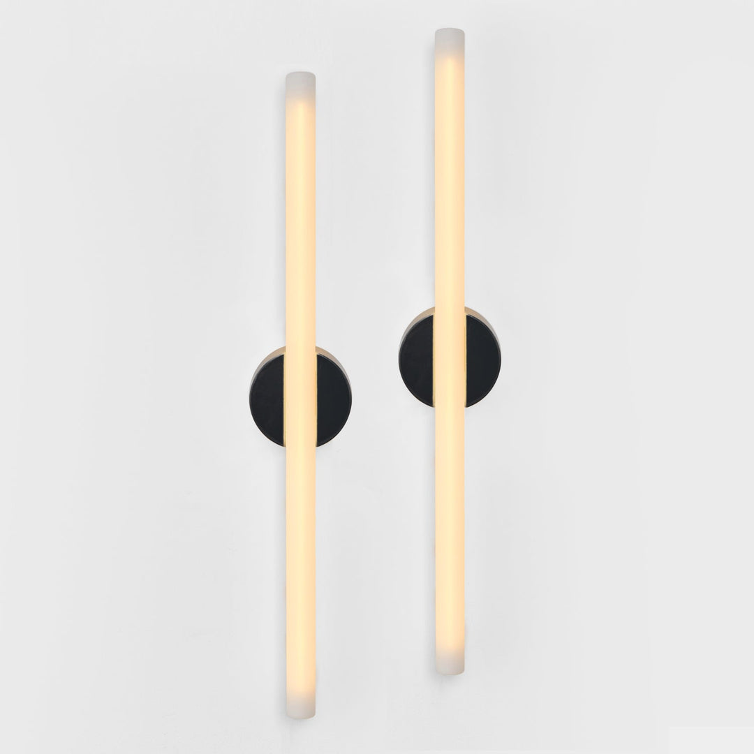 Modern wall sconces with frosted glass and matte black mounts, minimalist design