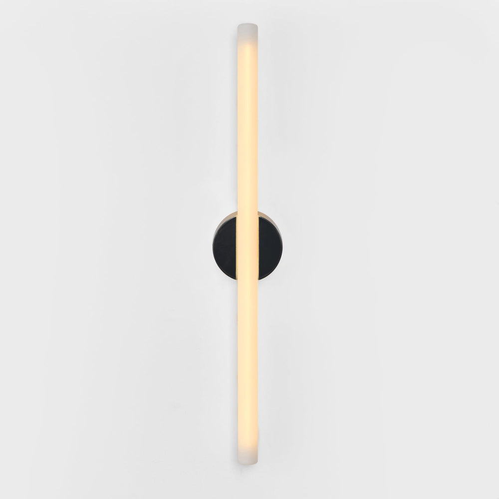 Modern wall sconce with frosted glass and matte black base, minimalist design for elegant interiors