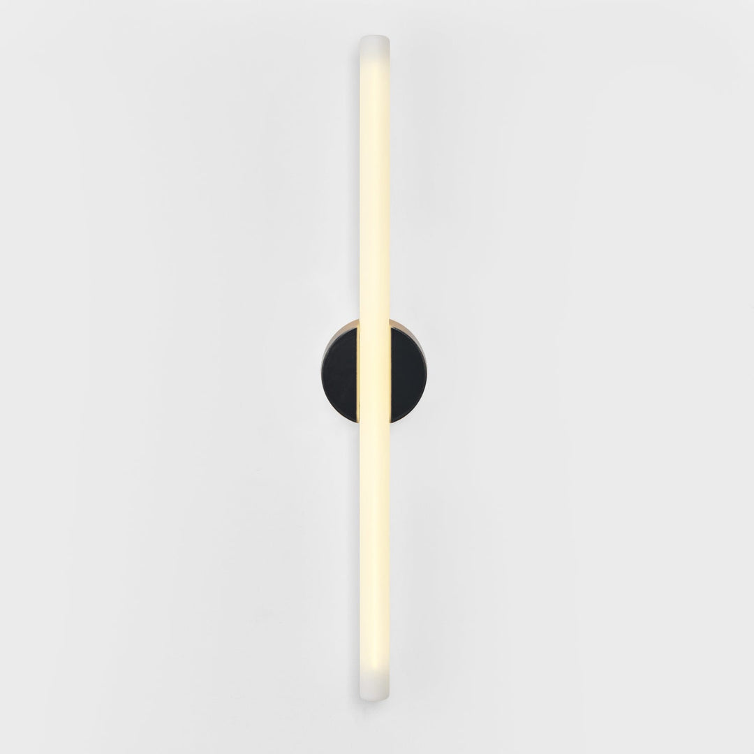 Modern wall sconce with frosted glass and matte black base, minimalist design