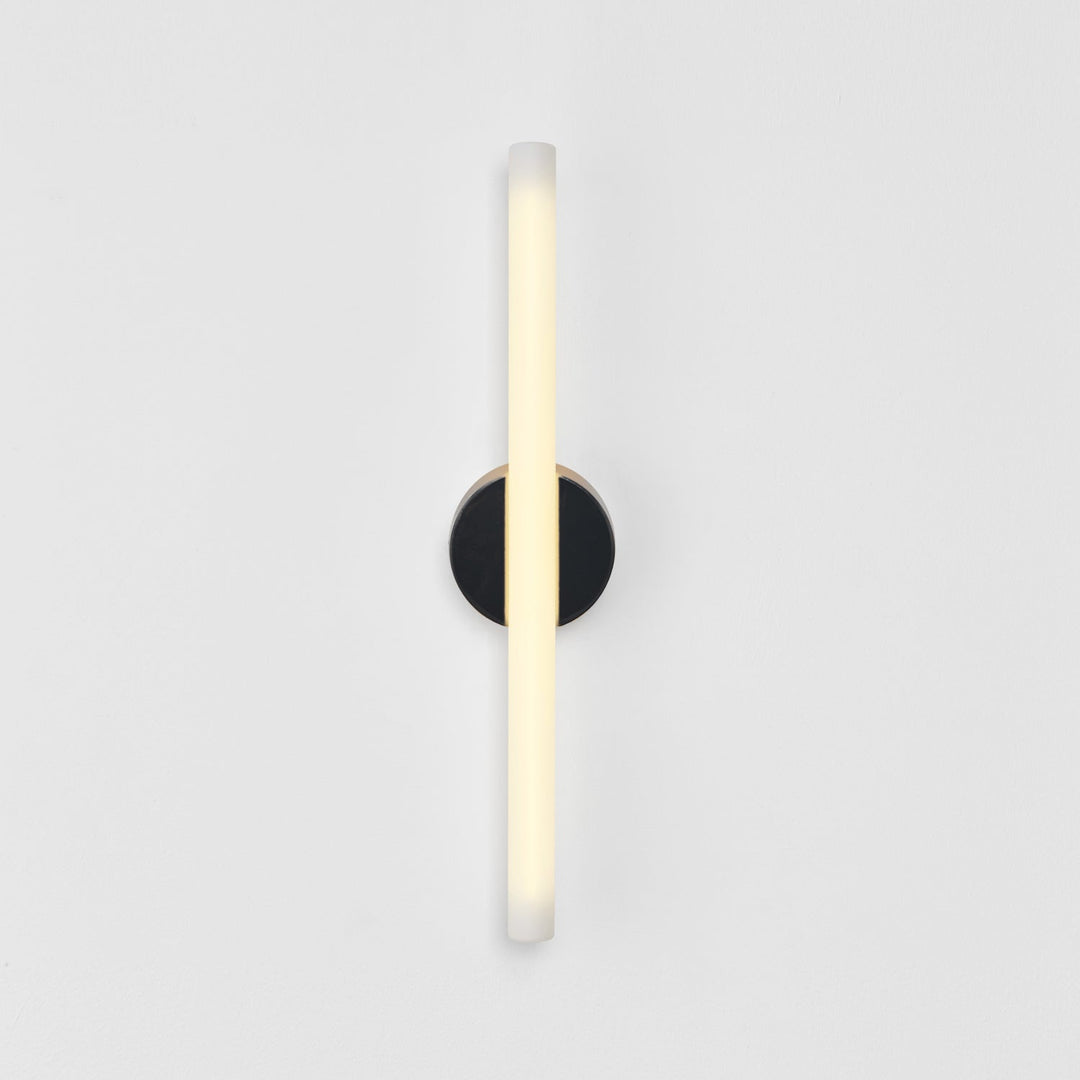 Modern wall sconce with frosted glass and matte black base, minimalist design for elegant interiors