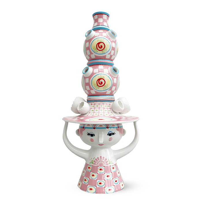 Bjørn Wiinblad Lady With Hat Vase, Pink, H: 19.7"