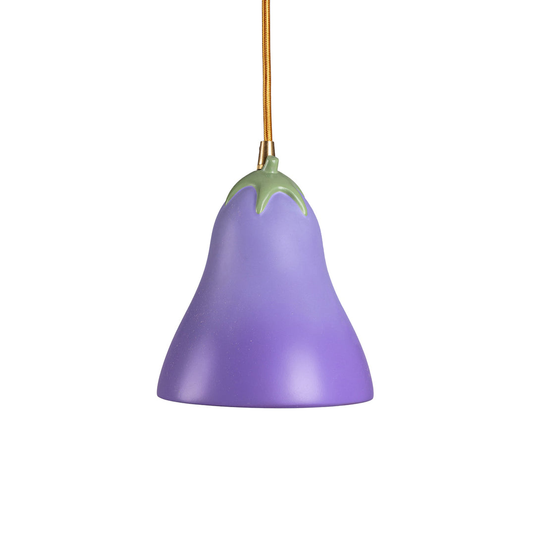 Seletti Vitamin Aubergine Pendant Lamp, the pendant from a lower angle showing its purple glaze