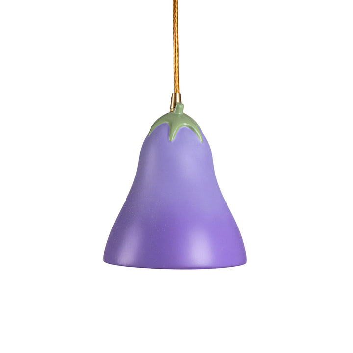 Seletti Vitamin Aubergine Pendant Lamp, the pendant from a lower angle showing its purple glaze