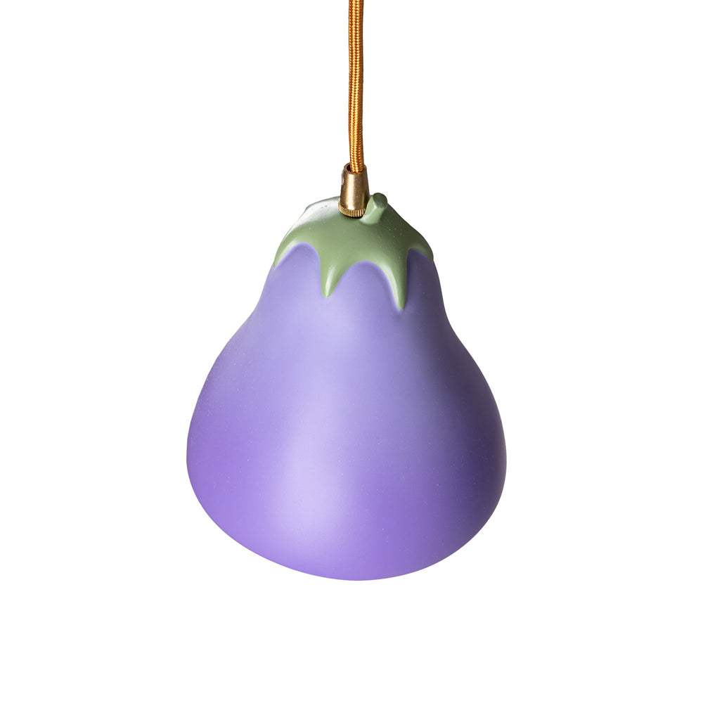 Seletti Vitamin Aubergine Pendant Lamp, side view of the aubergine pendant on its cord