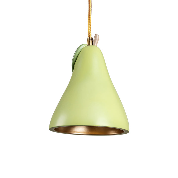 Seletti Vitamin Pear Pendant Lamp, pale green pear pendant with a leaf and stem, gold interior