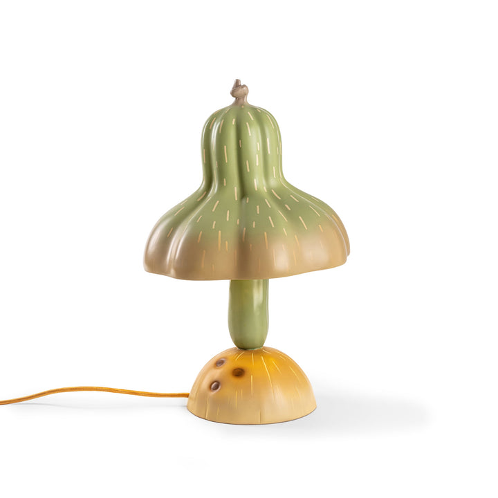 Seletti Vitamin Pumpkin Table Lamp, table lamp with a green gourd shade on a cucumber stem and coconut base